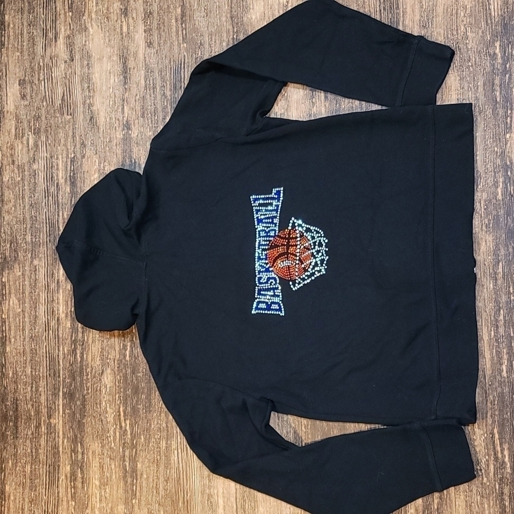Custom-made MIKAYLA crystal basketball youth XL black hooded jacket Like New - Picture 1 of 6